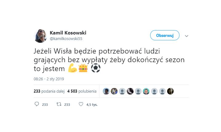 Kosowski wyciąga pomocną dłoń Wiśle Kraków... :D